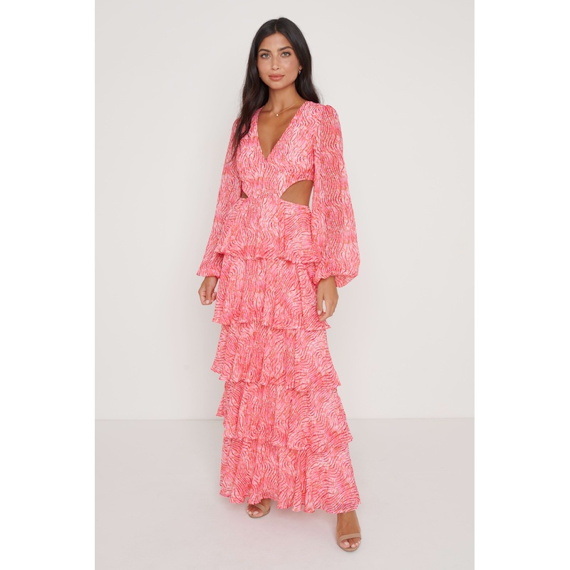 Ashton Cut Out Maxi Dress – Coral Swirl