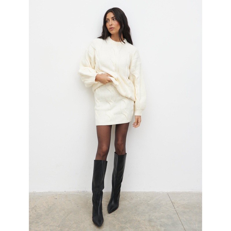 Atlantic Chunky Cable Knit Mini Skirt – Cream