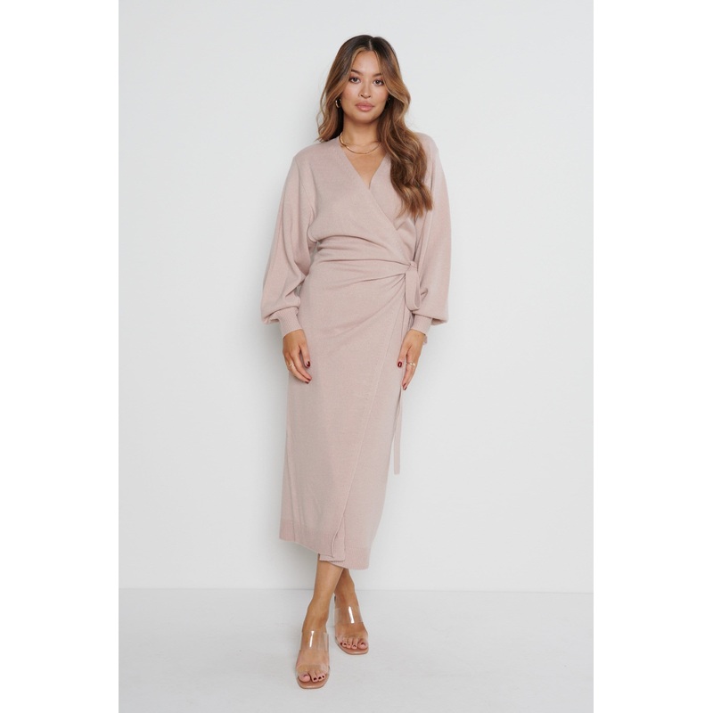 Beau Wrap Midi Dress – Dusky Pink