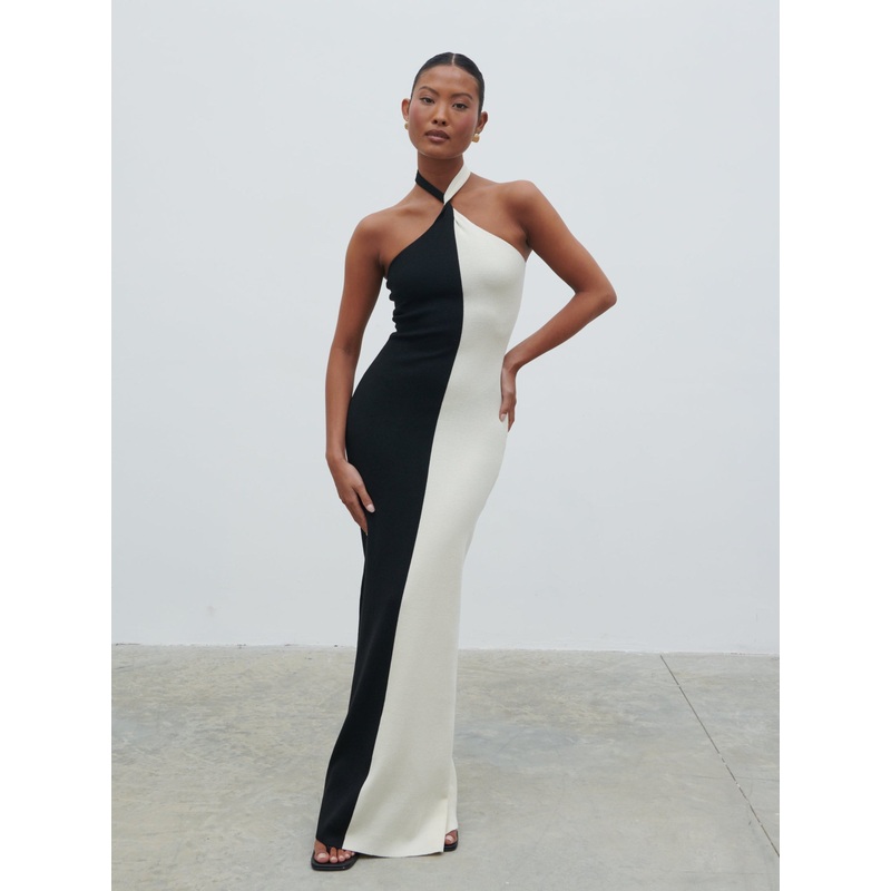 Berkley Contrast Knit Maxi Dress – Cream and Black
