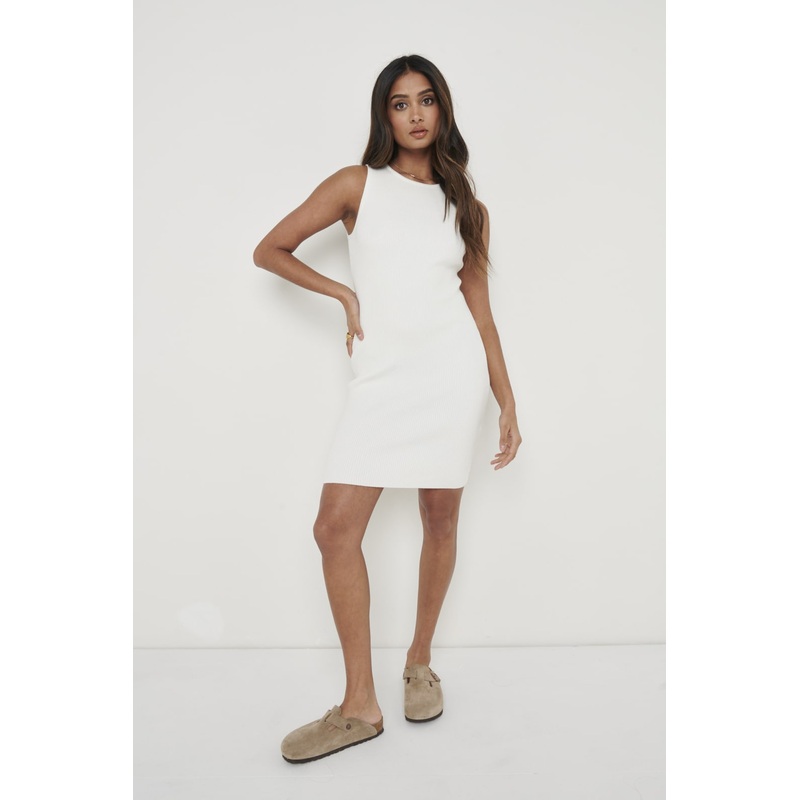 Billie Ribbed Racer Mini Dress – Cream