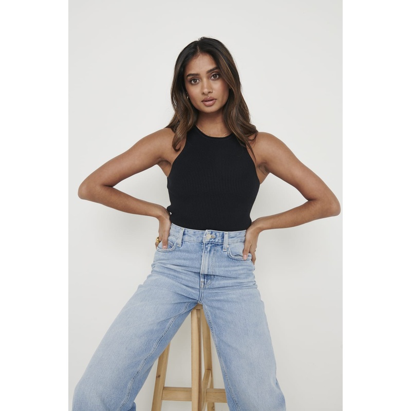 BILLIE RIBBED RACER TEE – BLACK