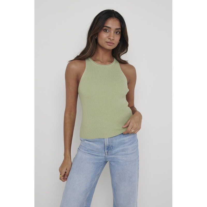 Billie Ribbed Racer Tee – Olive