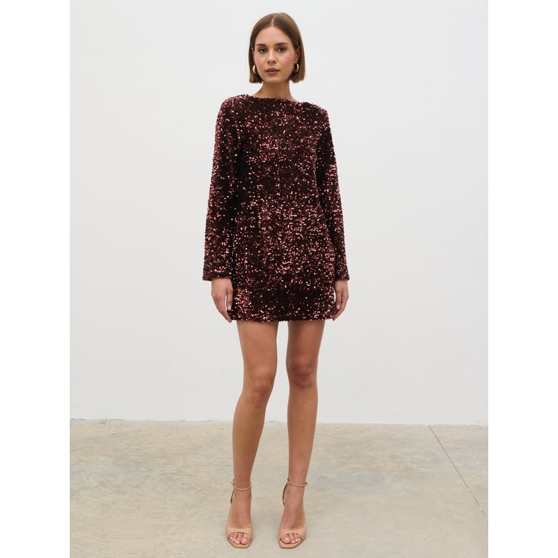 Bow Sequin Mini Dress – Chocolate