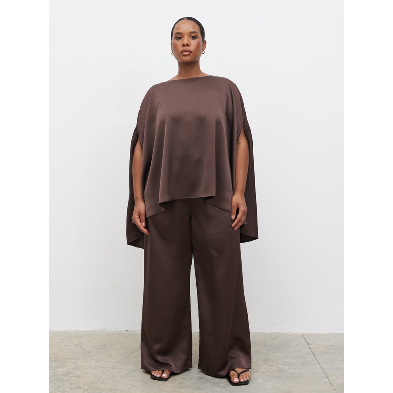 Breya Cape Floaty Satin Top Curve – Chocolate Brown