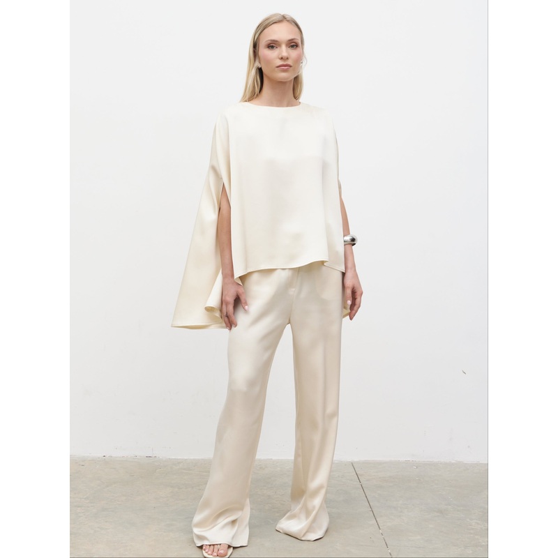 Breya Cape Floaty Satin Top – Oyster