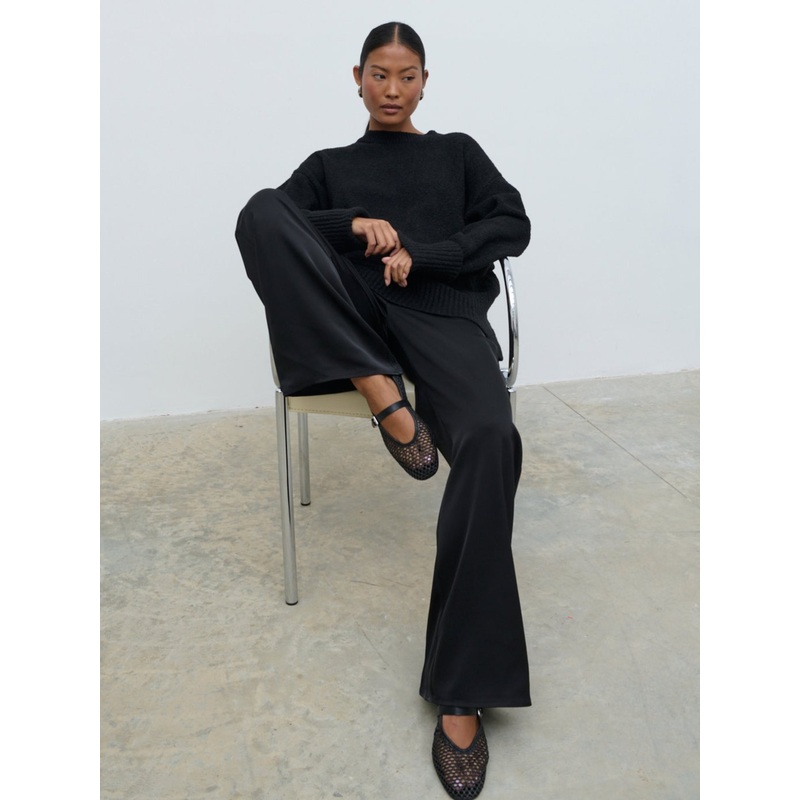 Breya Satin Drawstring Trousers – Black