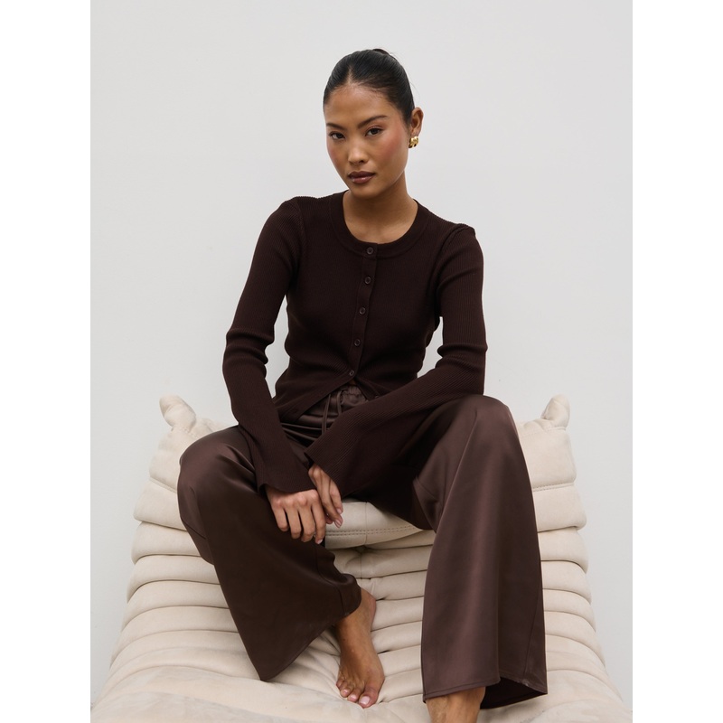 Breya Satin Drawstring Trousers – Chocolate Brown