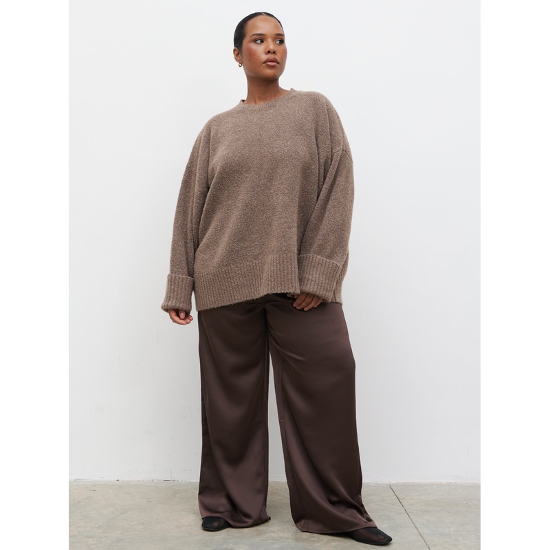 Breya Satin Drawstring Trousers Curve – Chocolate Brown