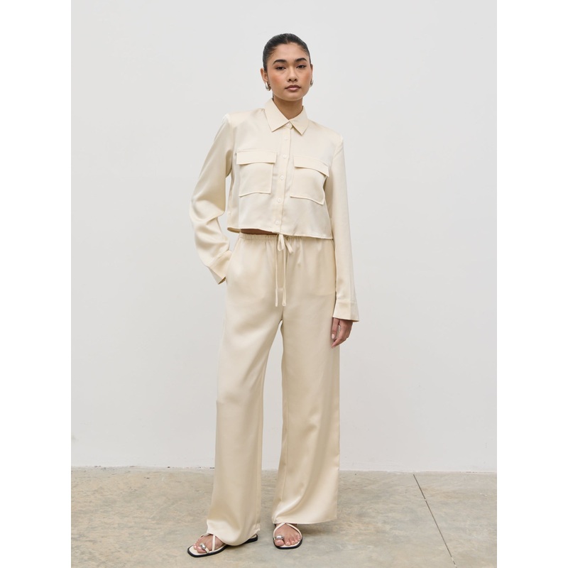 Breya Satin Drawstring Trousers – Oyster