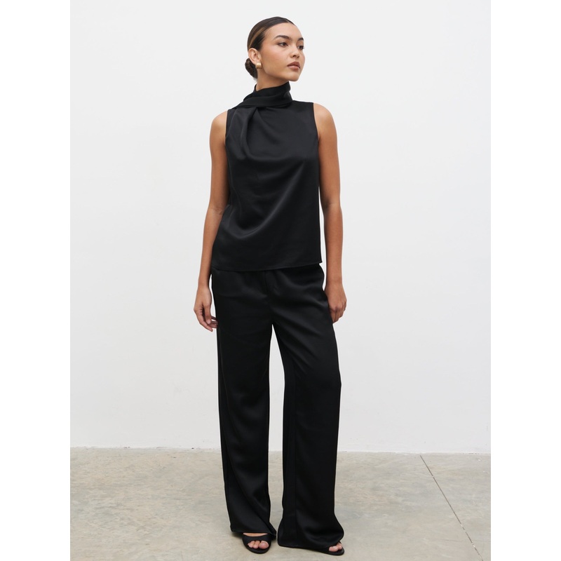 Breya Scarf Satin Top – Black-6 & 8 & 10 & 12 & 14 & 16