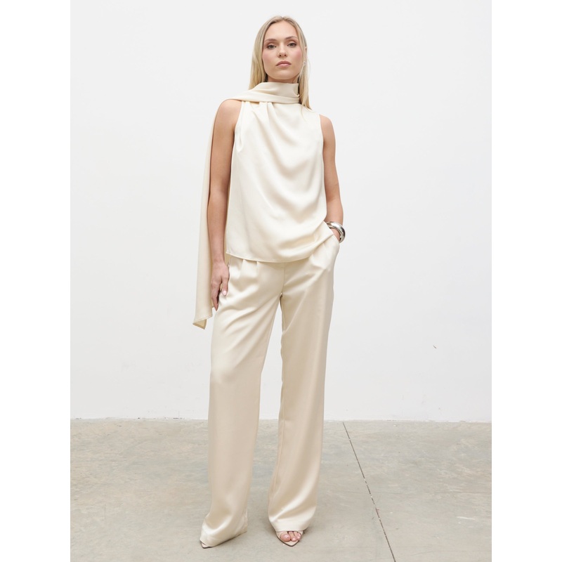 Breya Scarf Satin Top – Oyster