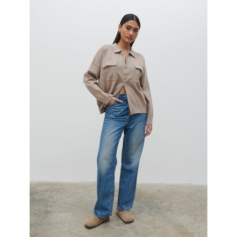 Cameron Zip Up Cardigan – Taupe