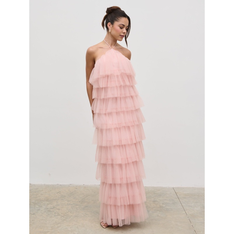 Carri Tulle Maxi Dress – Peony Pink