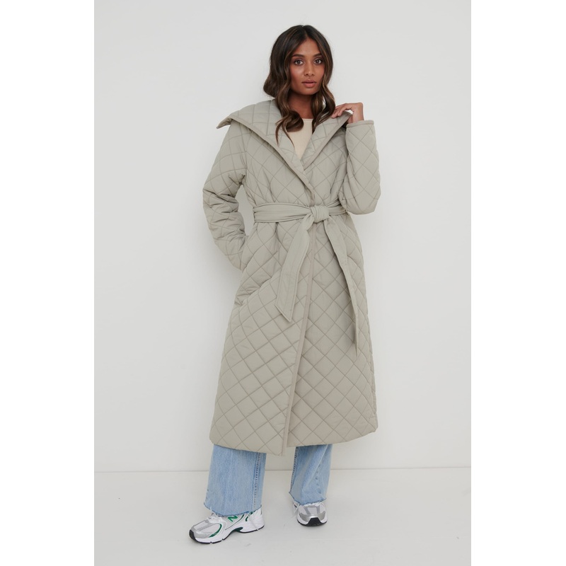 Denver Quilted Oversized Coat – Olive