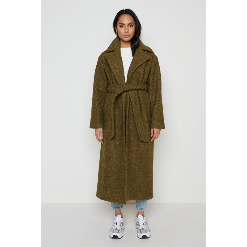 Grayson Boucle Coat – Khaki-XS & S & M & L