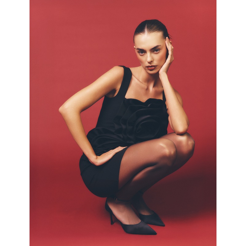 Rowena Corsage Mini Dress – Black