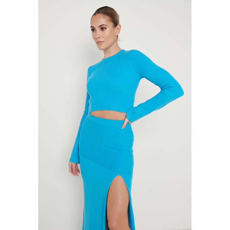 Sofia Long Sleeve Knit Top – Aqua Blue