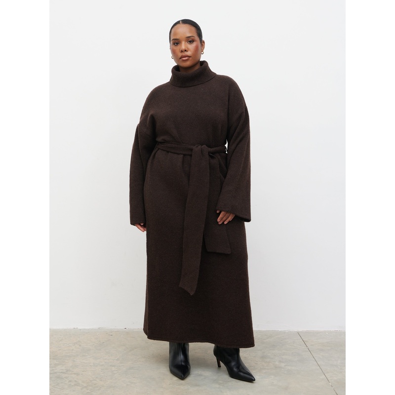 Wrenley Midaxi Knit Dress Curve – Chocolate
