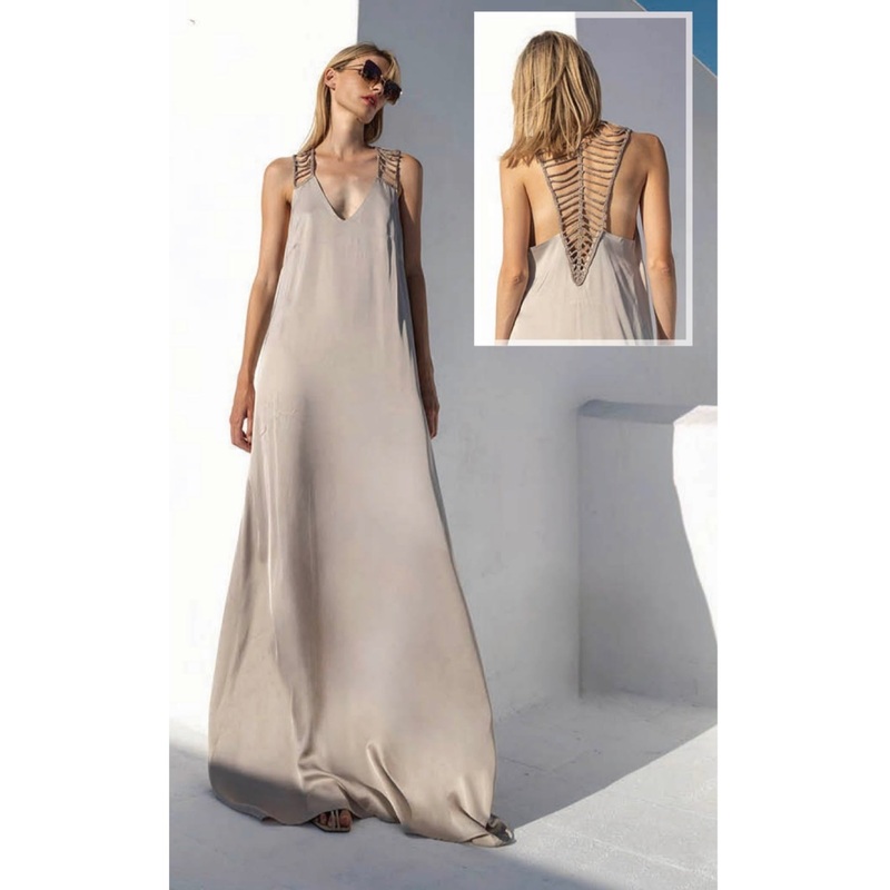 Aggel Satin Maxi Dress-Elephant-S & M