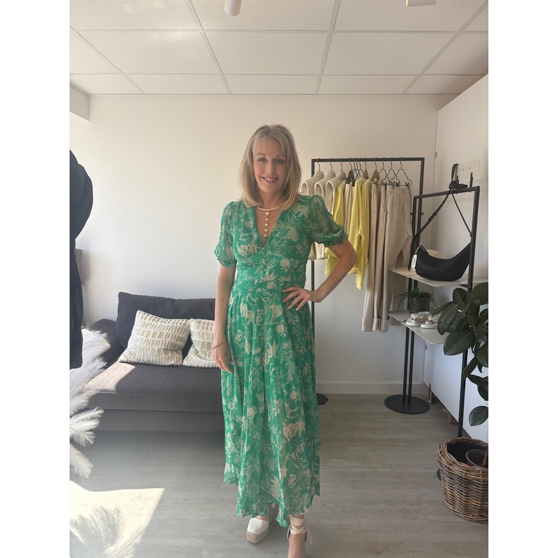 Goa Button Front Floral Dress-marine & Green & Blue-2 & 3 & 1