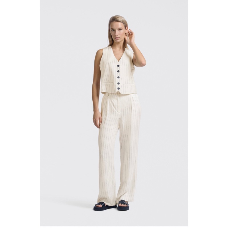 YAYA 301202-505 Striped Linen Trousers