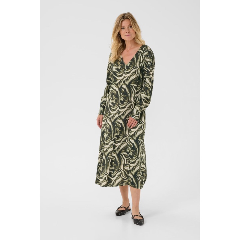 Cream Beva Dress-Green Animal-36 & 38 & 40