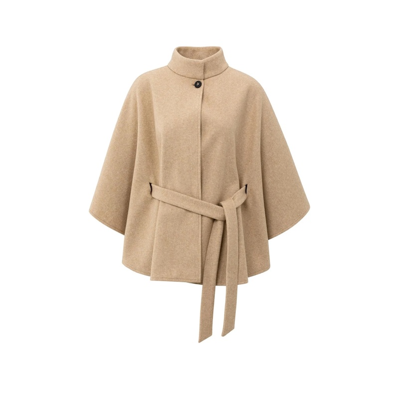 YAYA 03-521004-510 Soft Woven Poncho with Collar and Belt