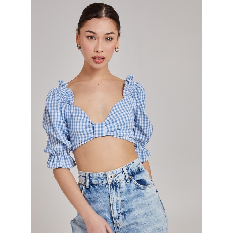 Cropped Check Top-S/M & M/L-Blue