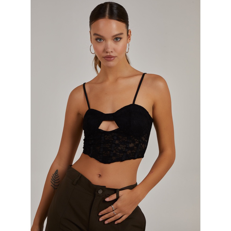 Cut Out Lace Corset Top-8 & 10 & 12 & 14 & 16-Black