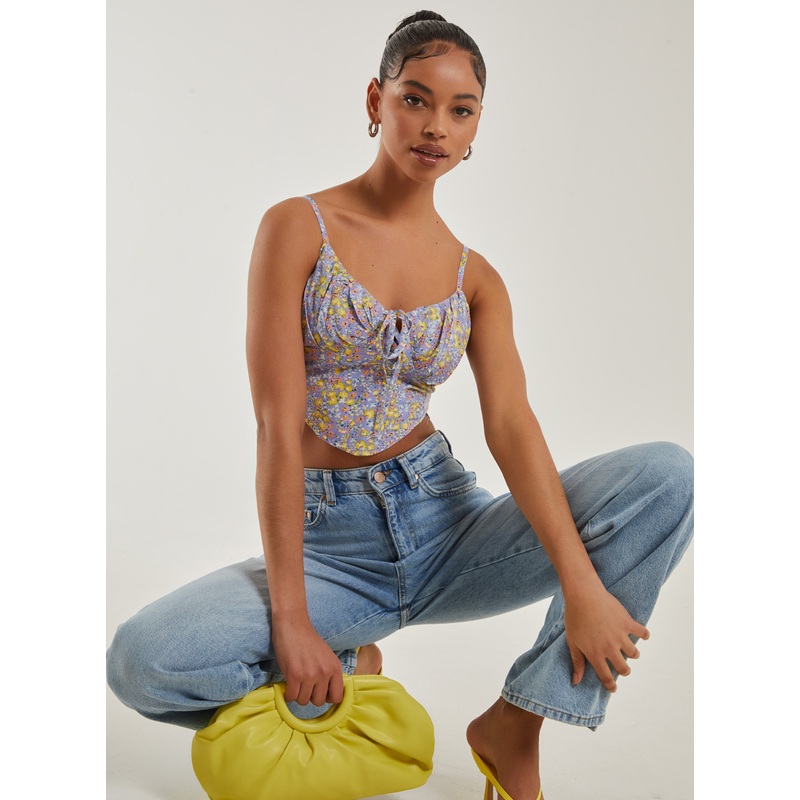 Ditsy Floral Tie Front Corset Top