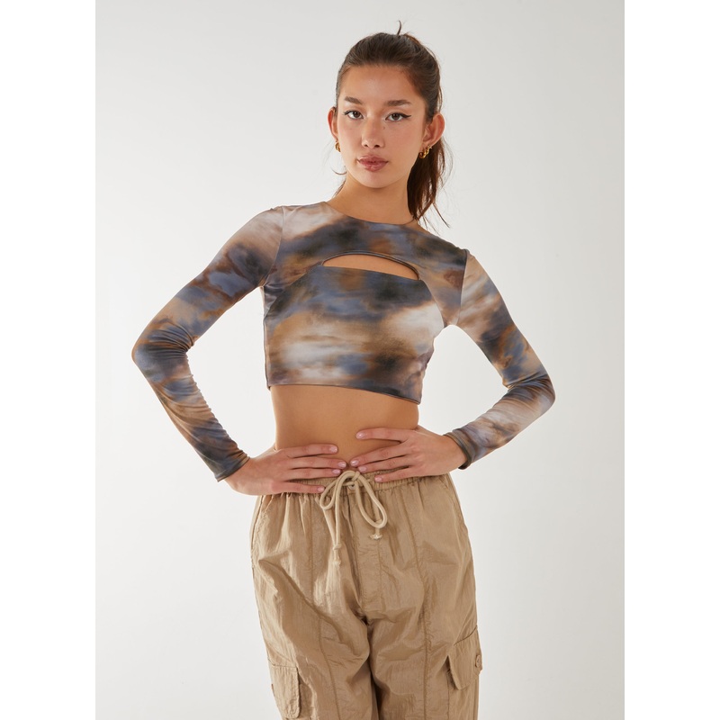 Galaxy Print Long Sleeve Top-S & M & L-Multi