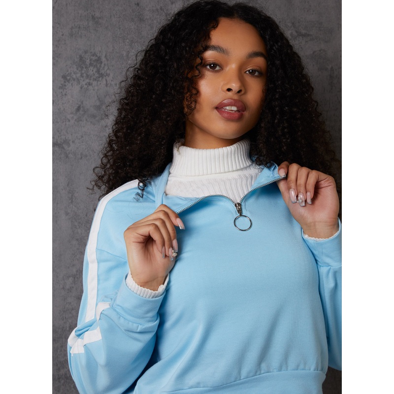 Half Zip Up Sweatshirt-S & M & L-Blue