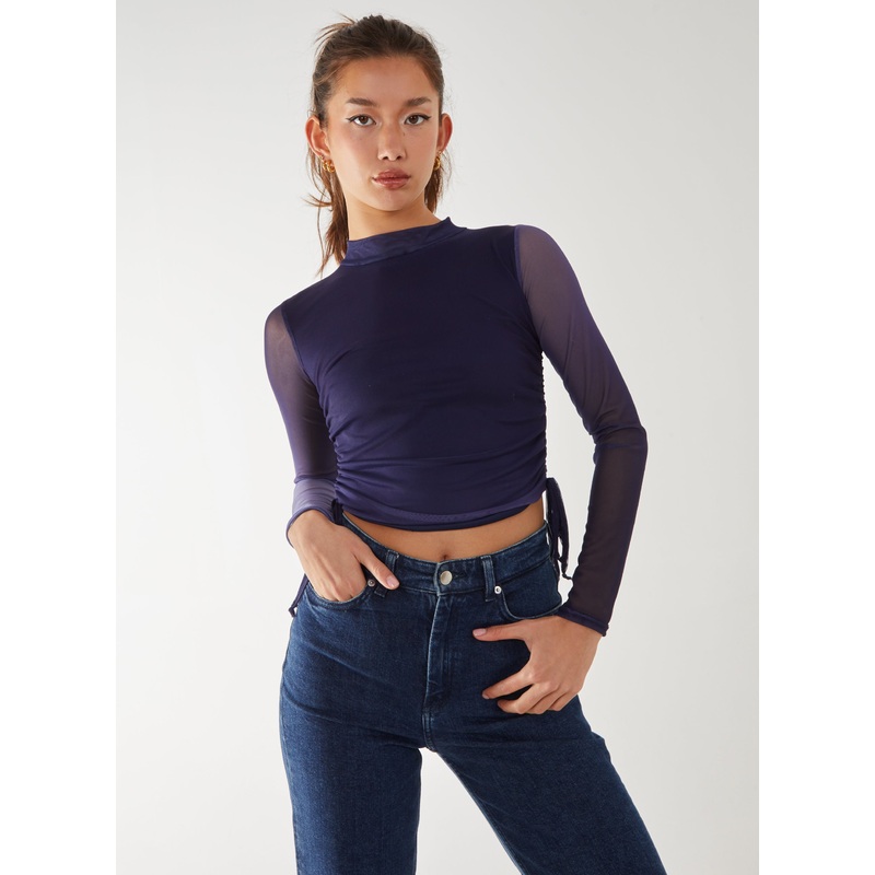 Long Sleeve Ombre Mesh Top-S & M & L-Midnight Blue