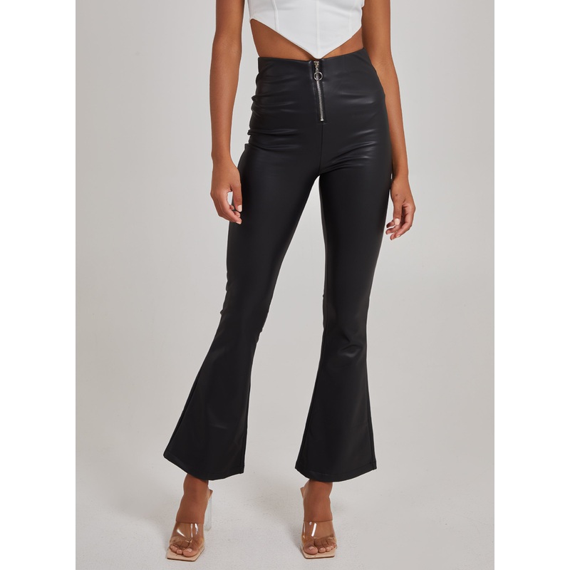 PU Wide Leg Trousers-S & M & L-Black