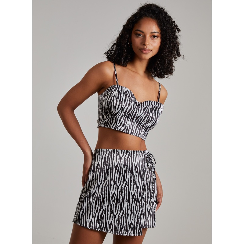 Satin Cropped Zebra Bralette-6 & 8 & 10 & 12 & 14-Black Pattern