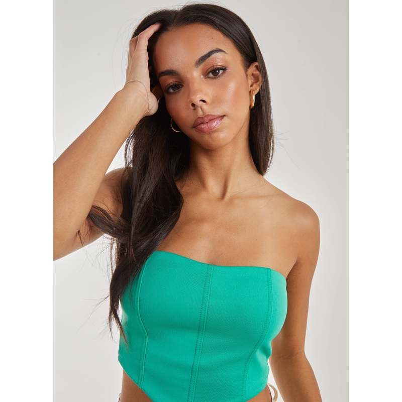 Seam Detail Corset Crop Top-6 & 8 & 10 & 12 & 14-GREEN