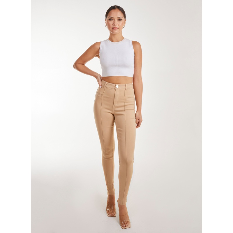 Slim Fit Seam Detail Trousers-6 & 8 & 10 & 12 & 14-STONE