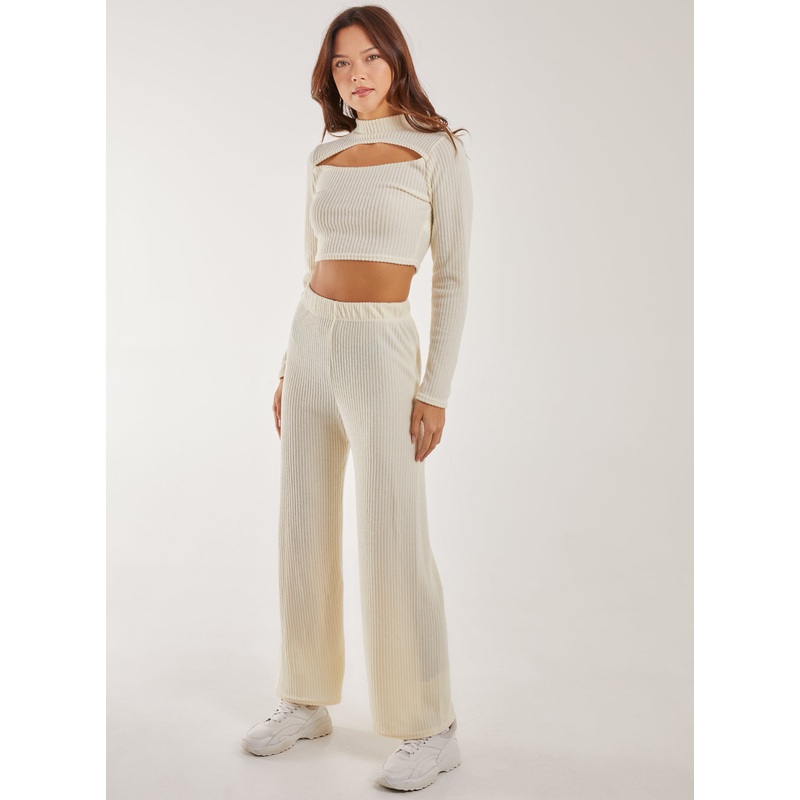 Soft Brushed Rib Flares-S & M & L-Ivory