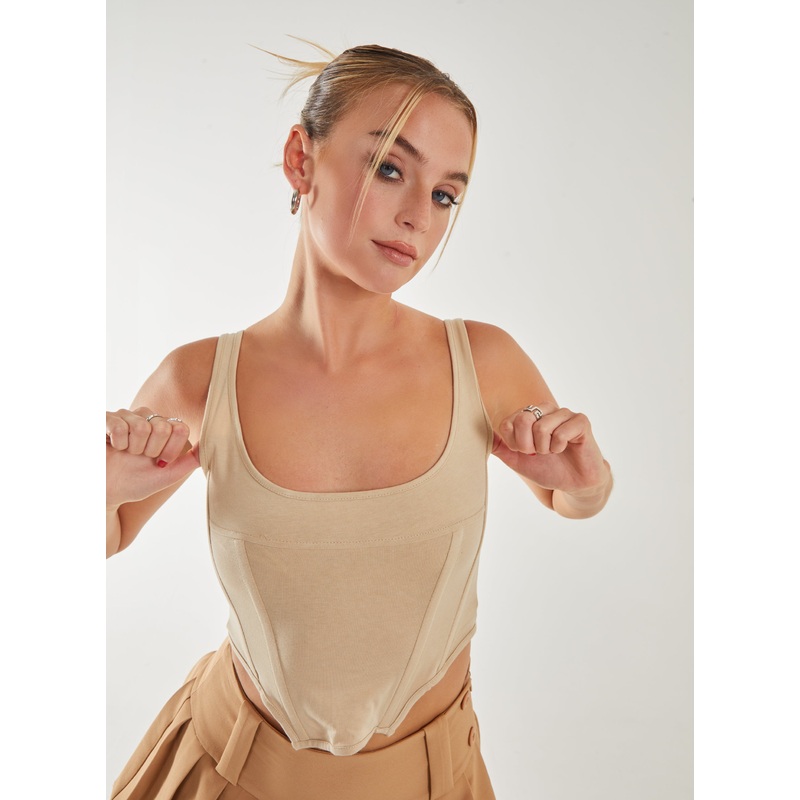 Square Neck Corset Top-S & M & L-Stone