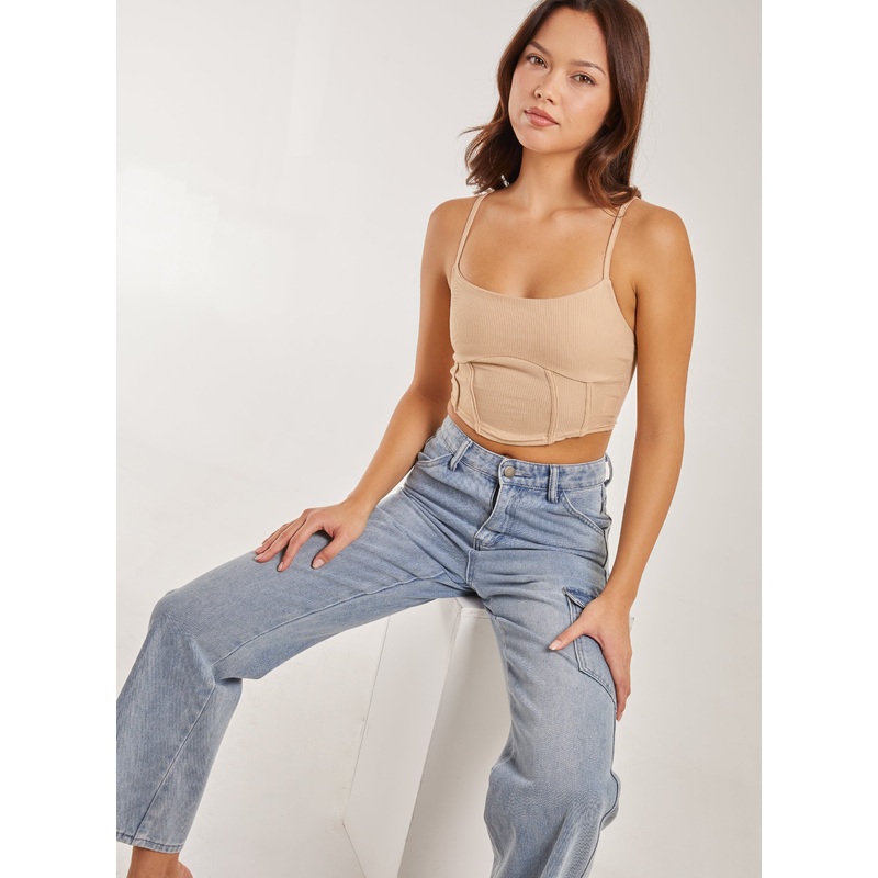 Strappy Corset Top-S & M & L-STONE