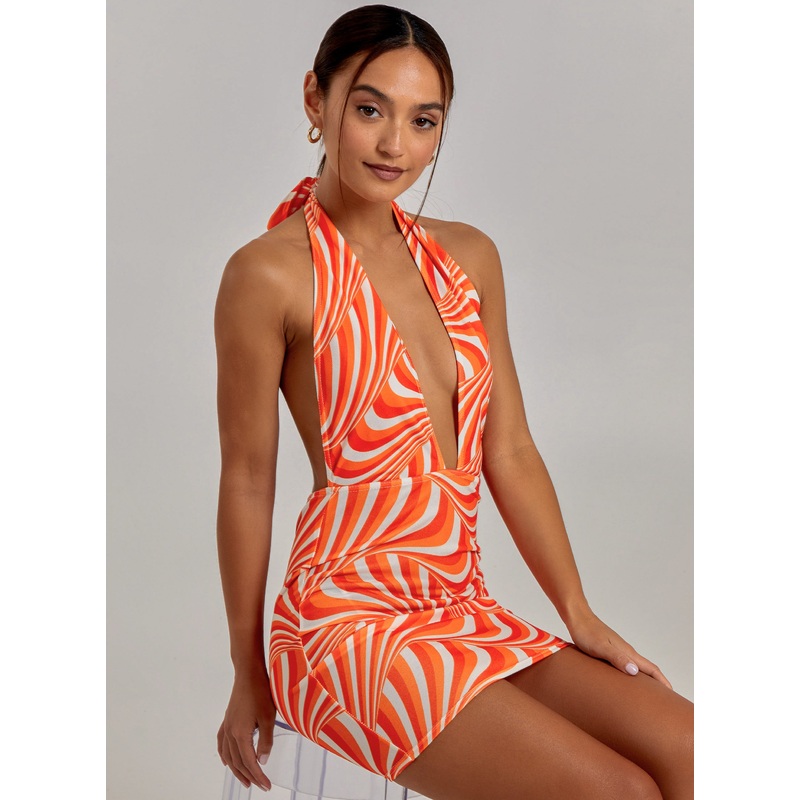 Swirl Print Halterneck Mini Dress