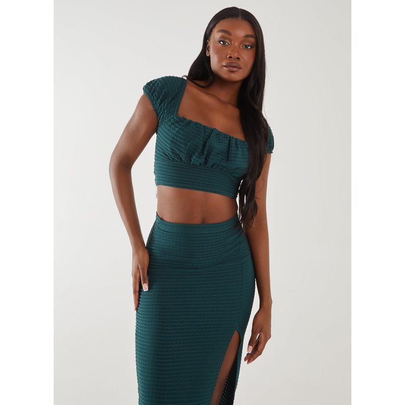 Textured Jersey Puff Sleeve Top