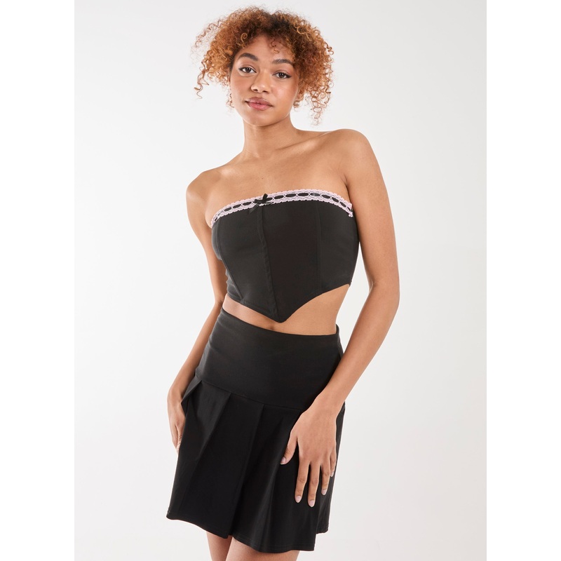 Bow Detail Corset Top-S & M & L-BLACK