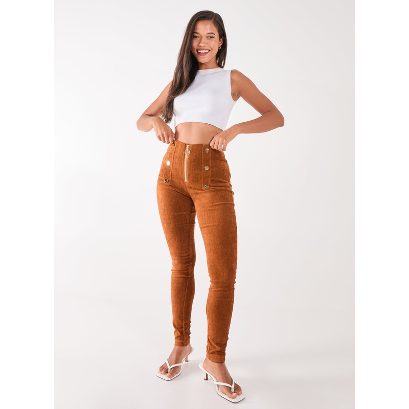 Corduroy Zip Front Button Trousers