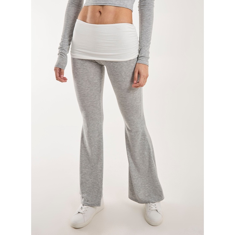 Fold Over Two Tone Flared Leggings