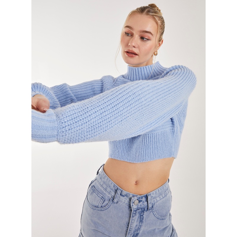 High Neck Knitted Jumper-S/M & M/L-Blue