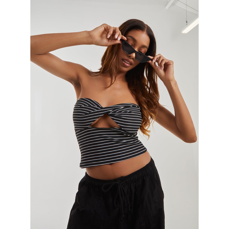 Stripe Twist Cut Out Bandeau Top