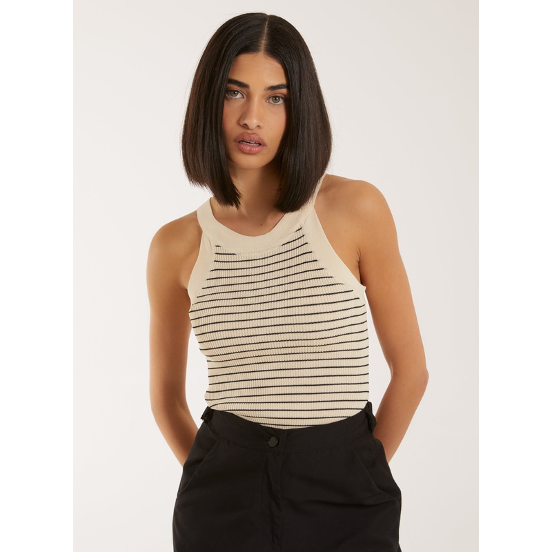 Striped Racer Top-S & M & L-STONE/BLACK