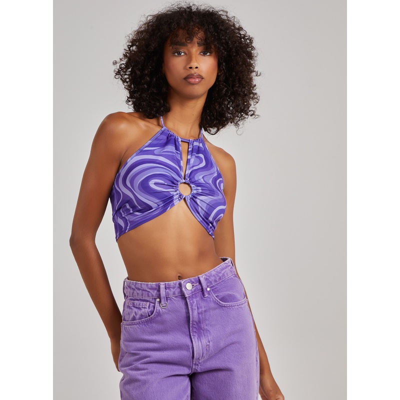 Swirl Print Halterneck Top-S & M & L-Purple